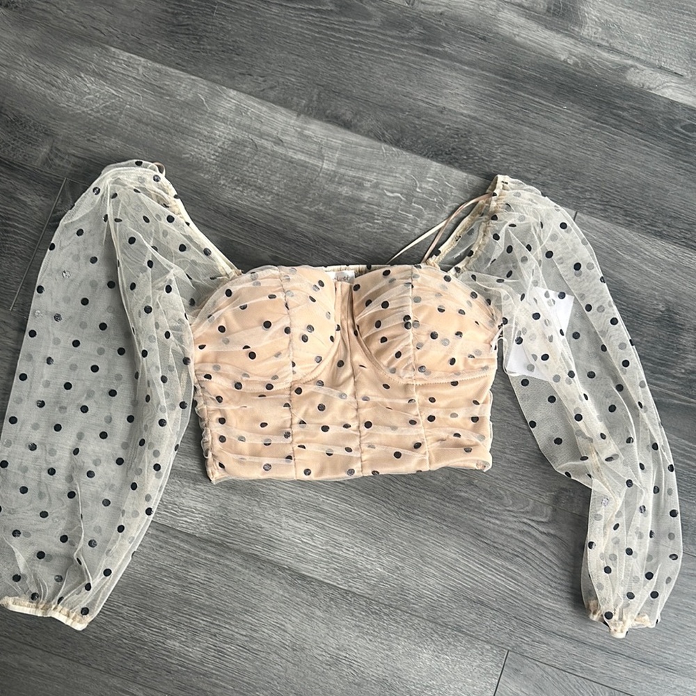 Polka Dot Mesh Sleeve Crop Top